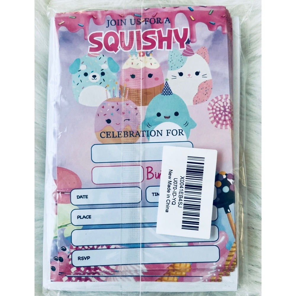 NEW Squishmallow Birthday Party 20 Invitations‎ with Envelopes Kids Celebration